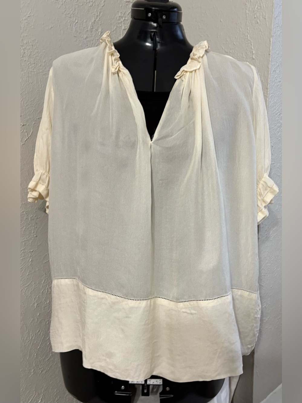 The Great Cream Sheer 100% Silk Gauze Peasant Blouse Size 1 is 4-6.